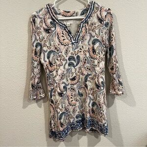 Magnolia Grace size medium pink and blue paisley print light weight tunic dress